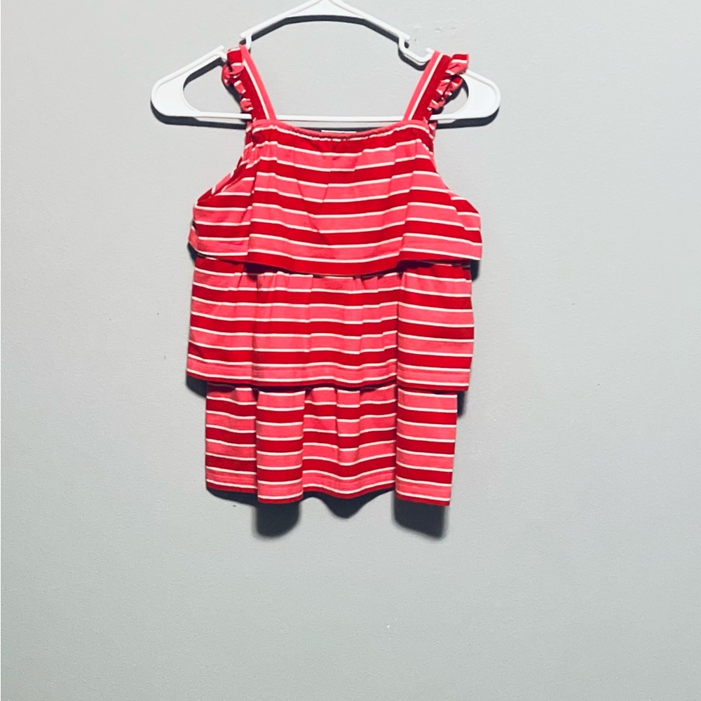 Hanna Andersson 3-tiered Striped Summer Top - Red/Pink/White (140, US 10)(EUC)